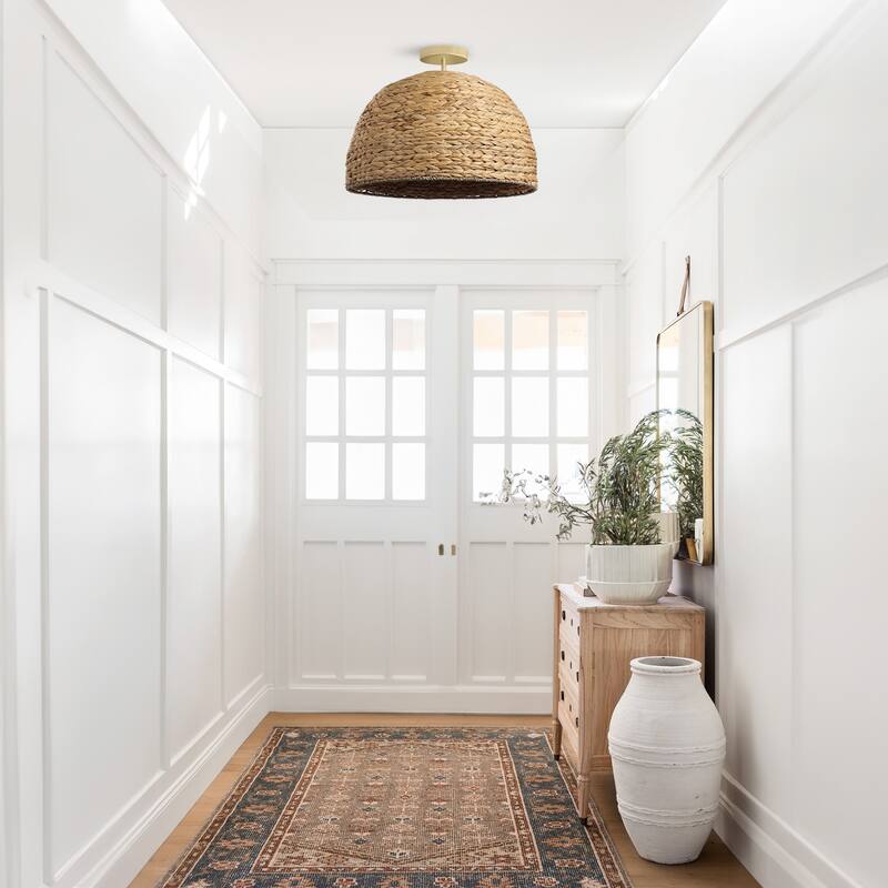 Althea Rattan Pendant Light - Natural Large Dome 1-Light Handwoven Hanging Light For Modern, Transitional, Farmhouse Room Decor