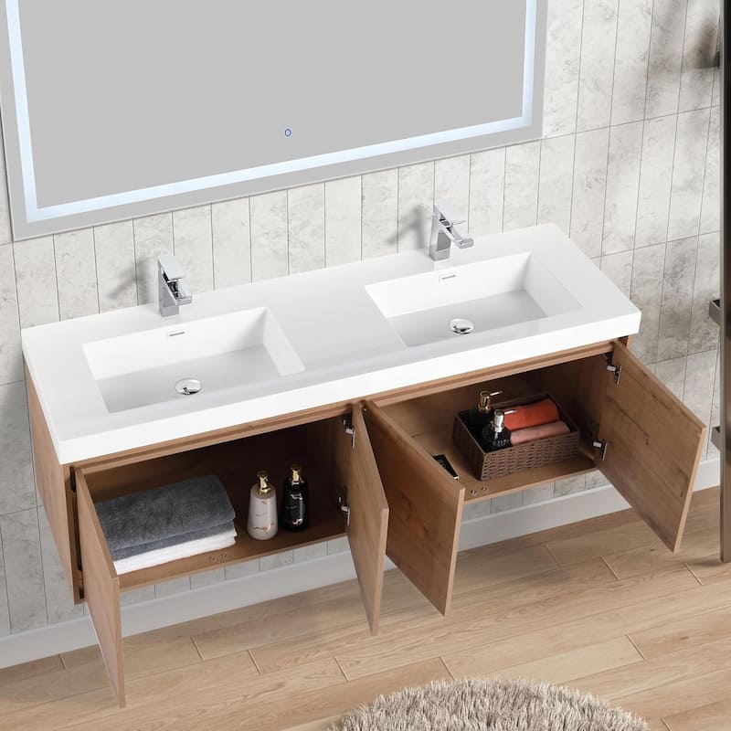 Blossom 60" Wall Mount Vanity with Double Acrylic Sink, Modern Design