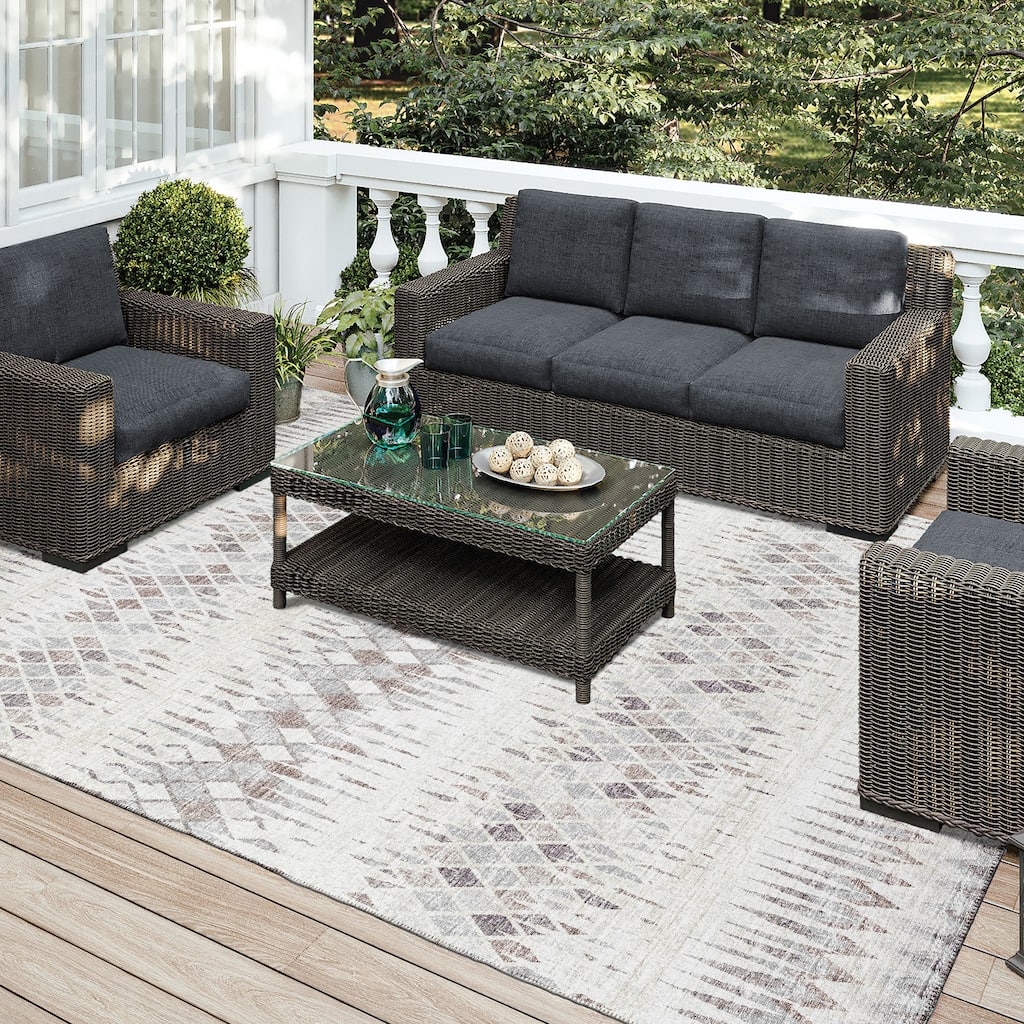 Indoor/Outdoor Rylee Boho Diamonds Washable Rug New