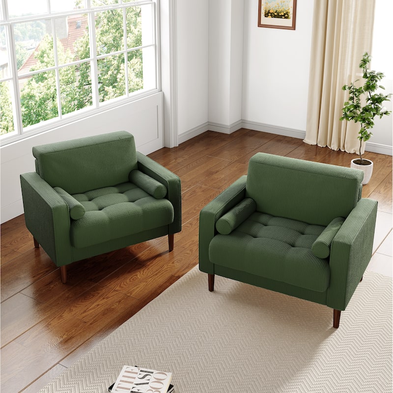 2 Set Modern Wide Armchair Corduroy Accent Chairs