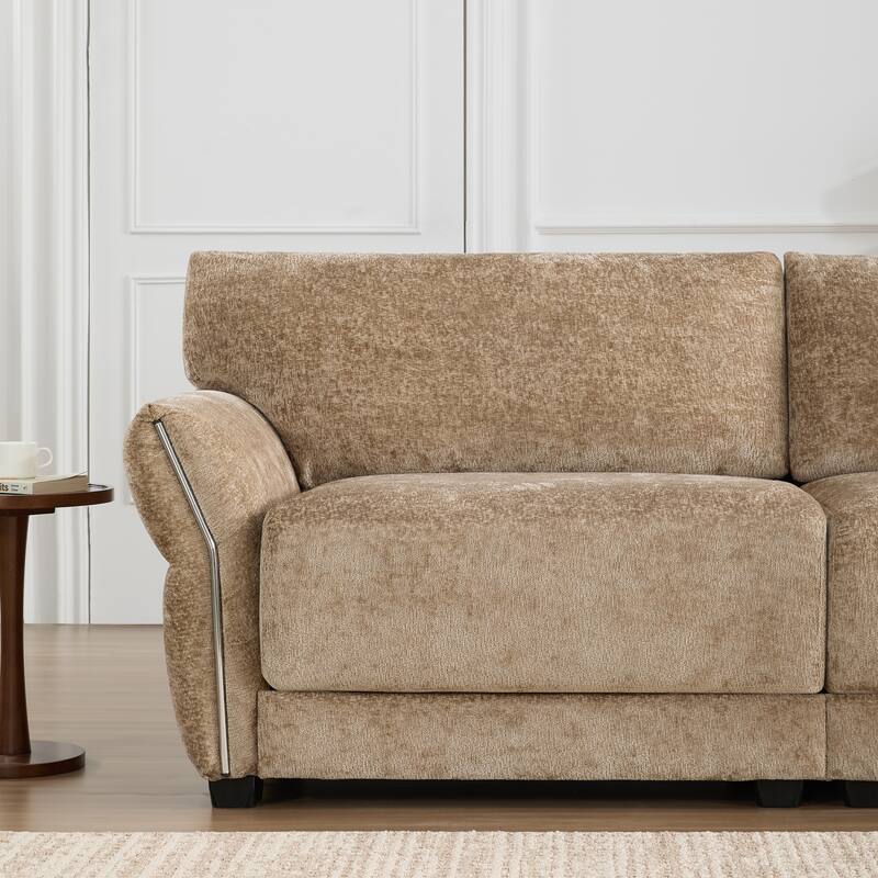 142" Chenille U-Shaped 6-Seater Sectional Sofa with USB/Type-C Charging, Petal Armrests and Free-Move Ottoman