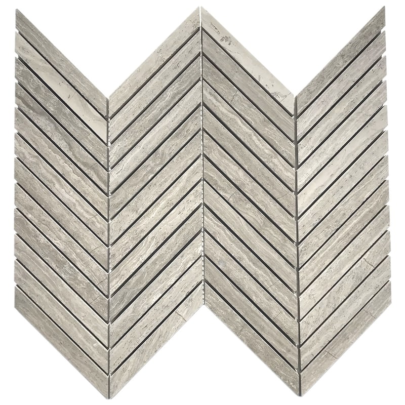 Slatewood Marble 0.8" x 4.75" Chevron Honed Mosaic Tile - 5 Sheets (5.20 sf) - Grey