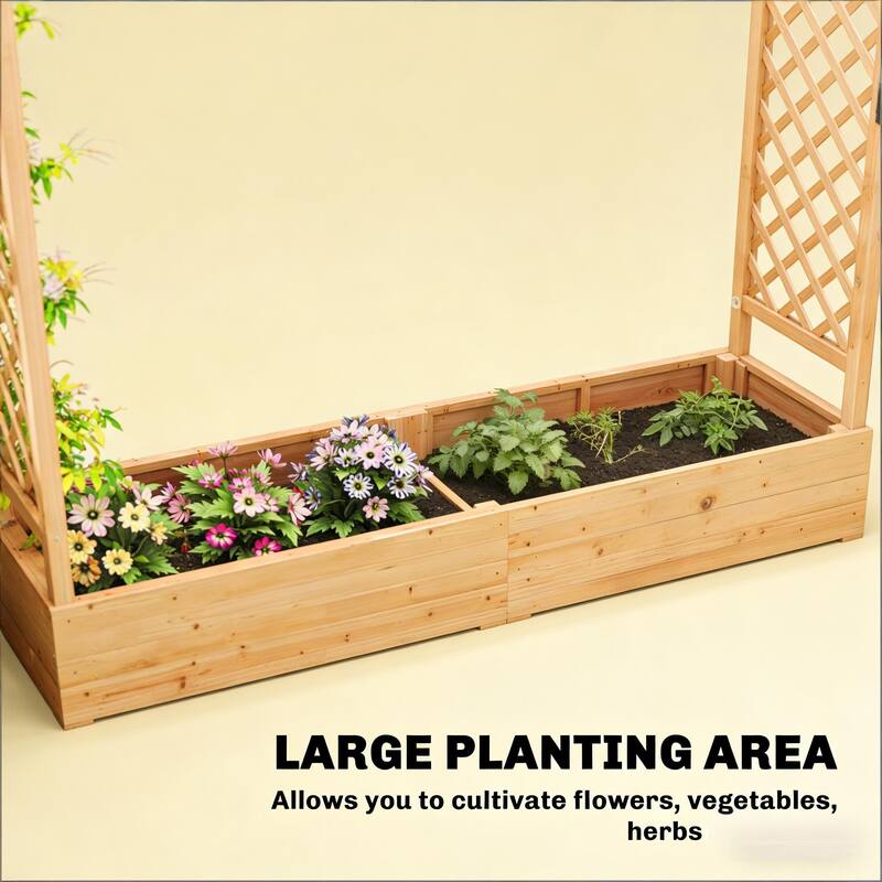 Raised Garden Planter with Trellis and Drainage for Flowers Vegetables