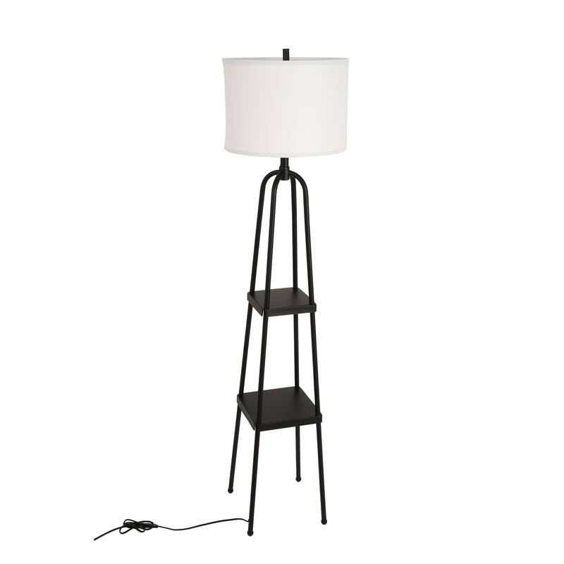57.8'' Black Column Floor Lamp with Linen Shade(Set of 2)