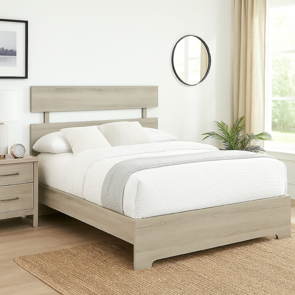 Cuzzy Twin Platform Bed with Panel Headboard, Low Profile White Wood