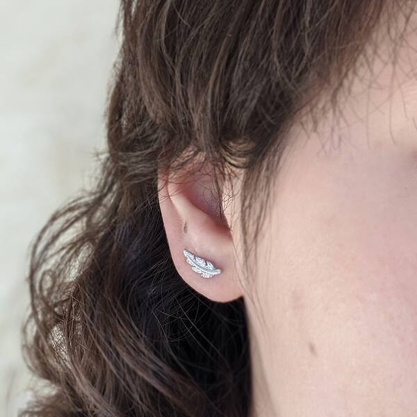 Mothers Gift Round Cut White Cubic Zirconia Climbers Earrings In 14K Gold Over Sterling Silver Mothers Gift Round Cut White Cubic Zirconia Climbers Earrings In 14K Gold Over Sterling Silver