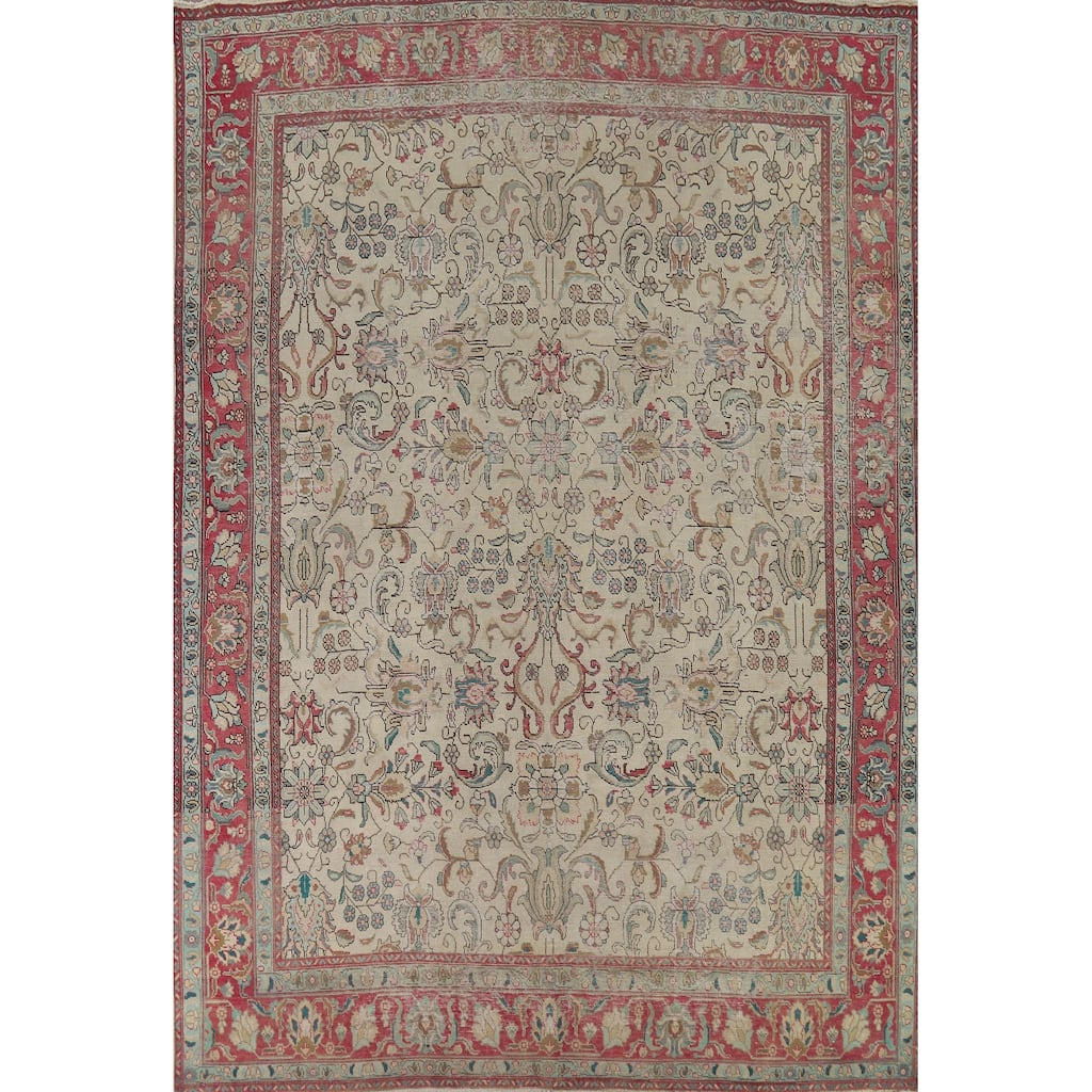 All-Over Distressed Tabriz Vintage Persian Rug Handmade Wool Carpet - 9'5" x 12'5"