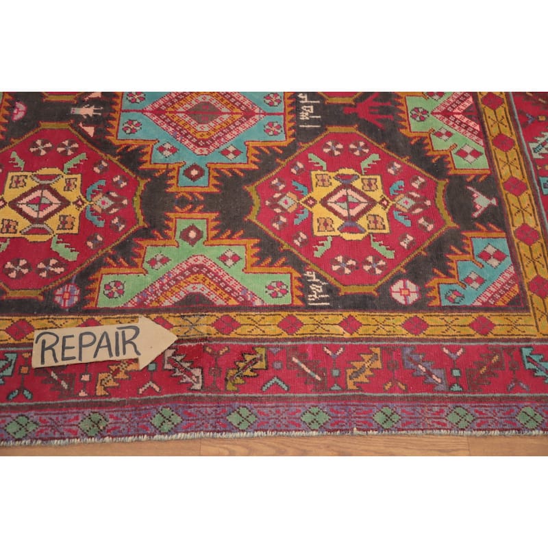 Hand Knotted Oriental 100% Wool Carpet Traditional Geometric Red Ardebil Runner Rug - 9' 4'' X 4' 5''
