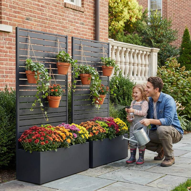 Metal Planter Box with Trellis Privacy Screen Planter Box Set of 2