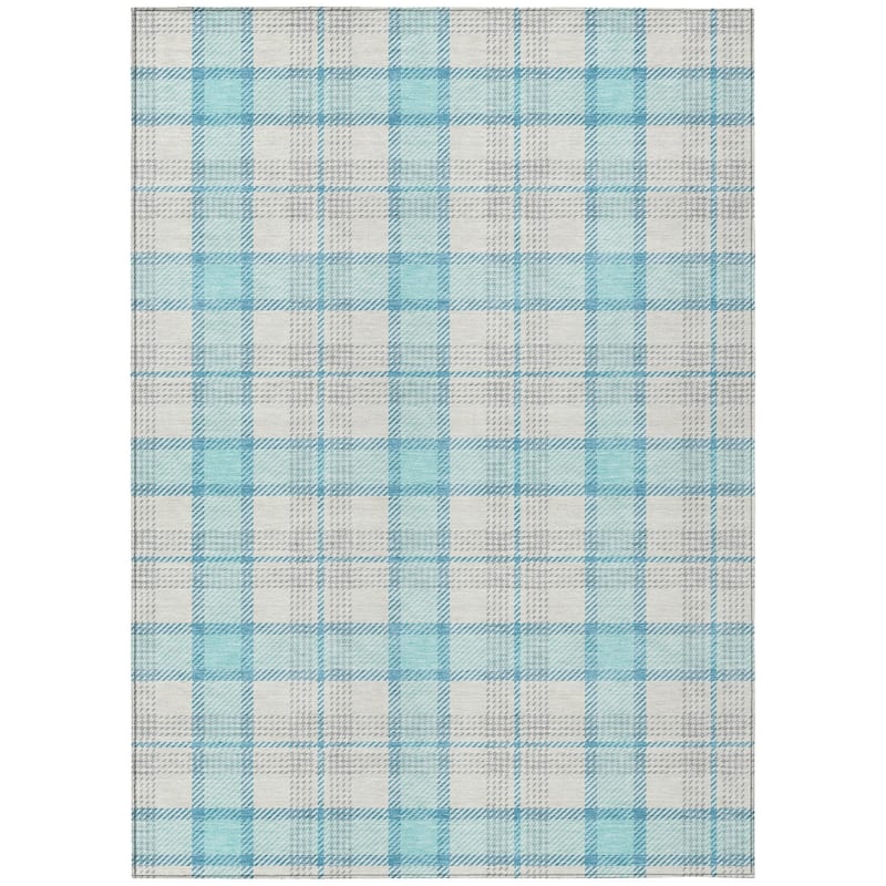 Machine Washable Indoor/ Outdoor Casual Plaid Chantille Rug