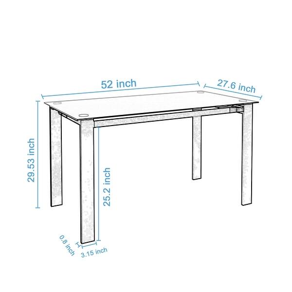 Modern Rectangular Tempered Glass Dining Table with Metal Legs - Black ...