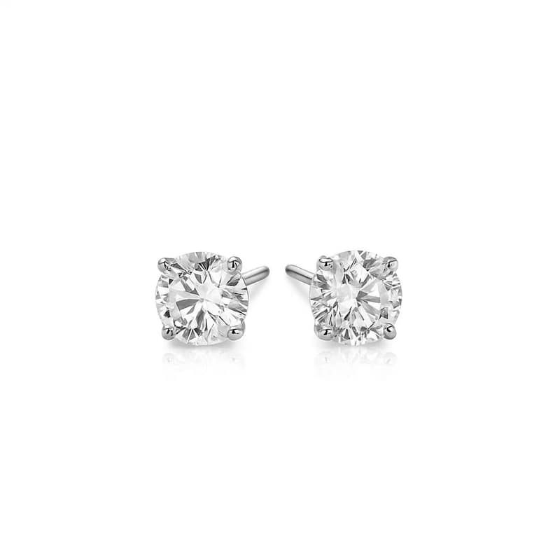 MayaMila Sterling Silver Stud Earrings with White Hue Faceted Cubic Zirconia
