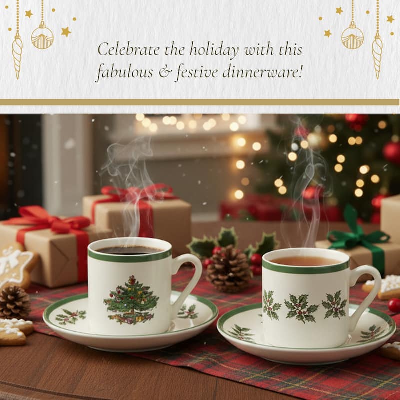 Spode Set of 4 Christmas Tree Espresso Cup and Saucer - 3 oz