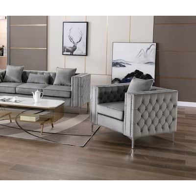 Silver Orchid Jonathan Grey Velvet Armchair