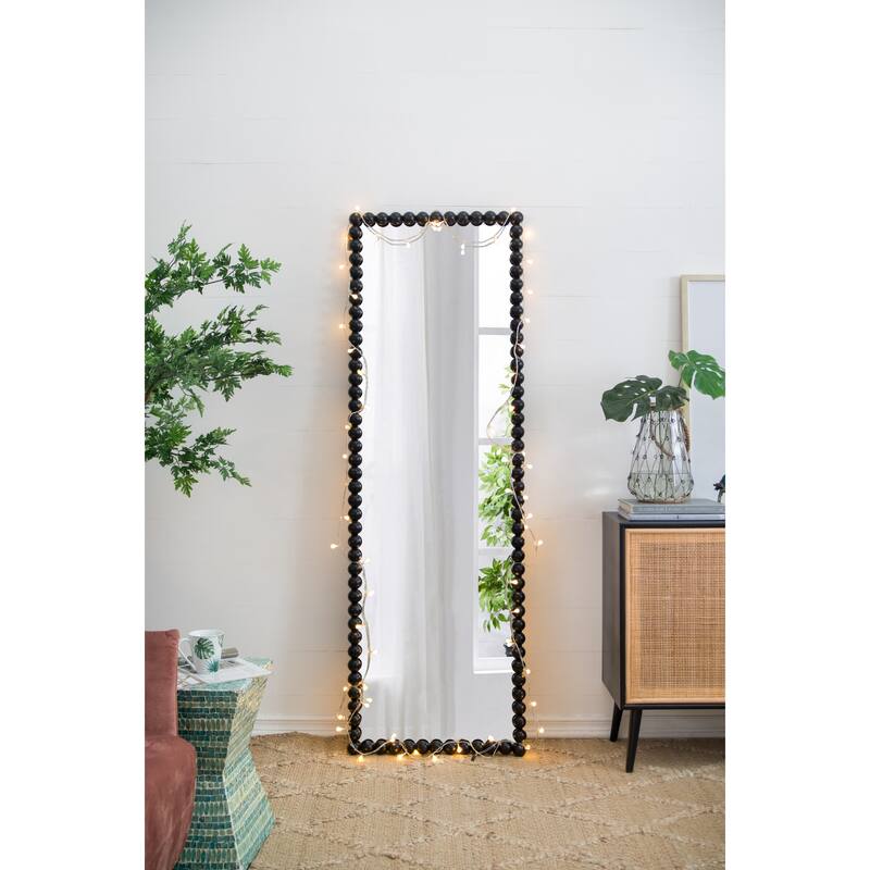 23" x 72" Full Length Mirror with Metal Beaded Frame, Rectangular Oversized Mirror for Living Room Bedroom, Black