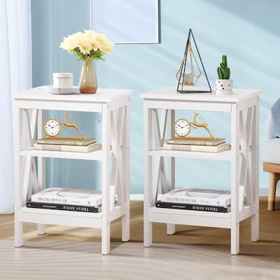 Modern Nightstand Set with 3-Tier Storage Shelves X-Shaped Nightstands Set of 2 Available in Multiple Colors for Bedrooms