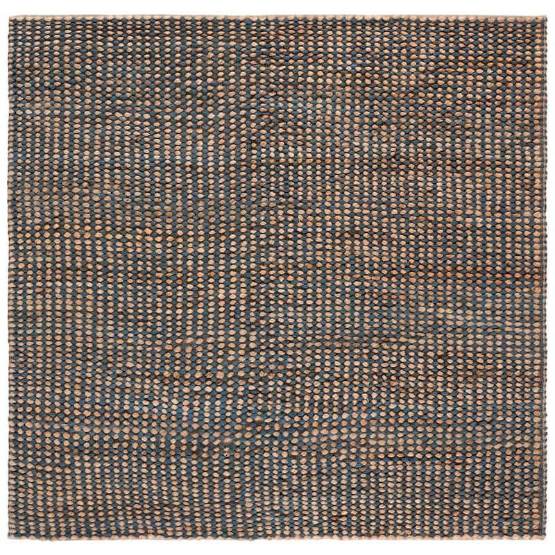 SAFAVIEH Handmade Natural Fiber Couture Seka Jute & Cotton Rug - 6' Square - Natural/Blue