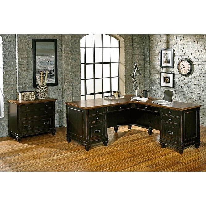 Hartford Wood Lateral File With Locking Legal/Letter File Drawer, Storage Cabinet, Black