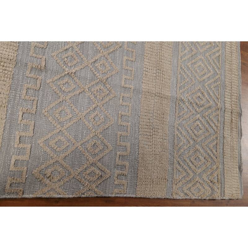 Hand Knotted Oriental 100% Wool Carpet Modern Tribal Greys & Charcoal Moroccan Area Rug - 9' 9'' X 8' 1''