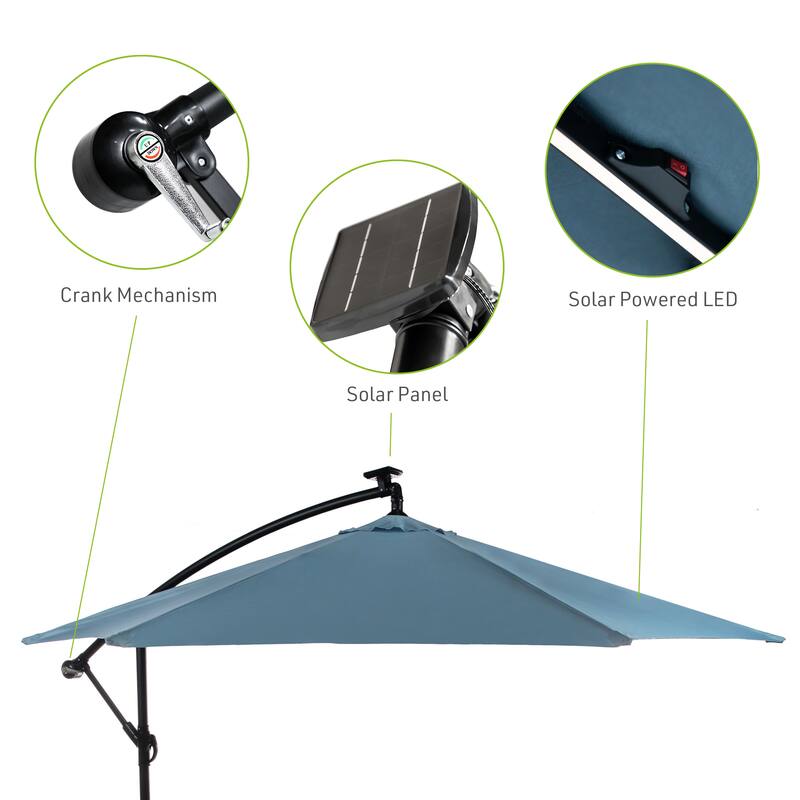 Glam 10-foot Solar LED & UV 50+ Cantilever Umbrella (No Base)