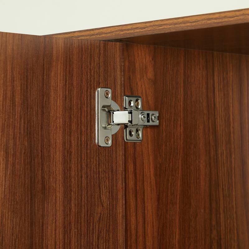 Anmytek Mid-Century Modern Sideboard with Fluted Detailing and Gold Handles in Walnut Finish