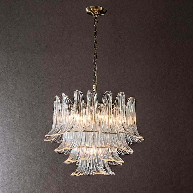 CraftHome 24'' Mid-Century Modern Chandelier 4-Tier Clear Art Glass Pendant With Antique Bronze Finish For Living Room - W24'' - W24'' - Antiqued Bronze
