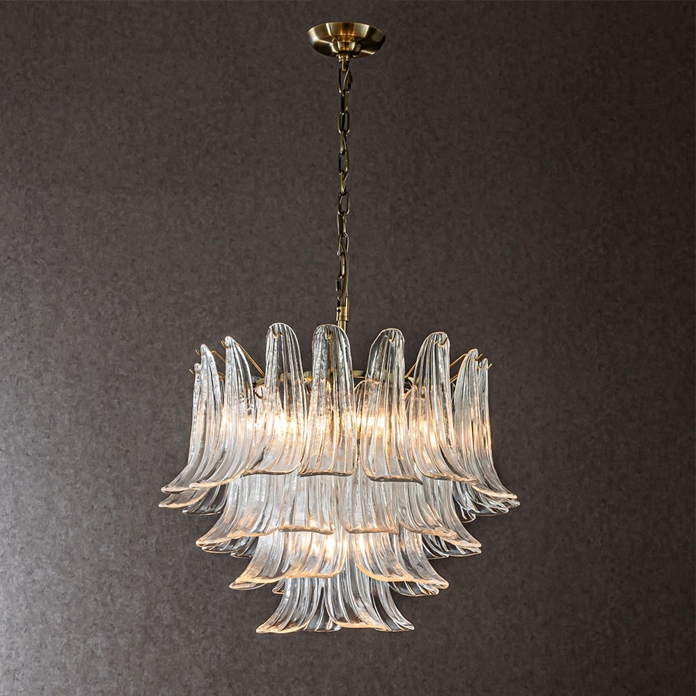 CraftHome 24'' Mid-Century Modern Chandelier 4-Tier Clear Art Glass Pendant With Antique Bronze Finish For Living Room - W24''
