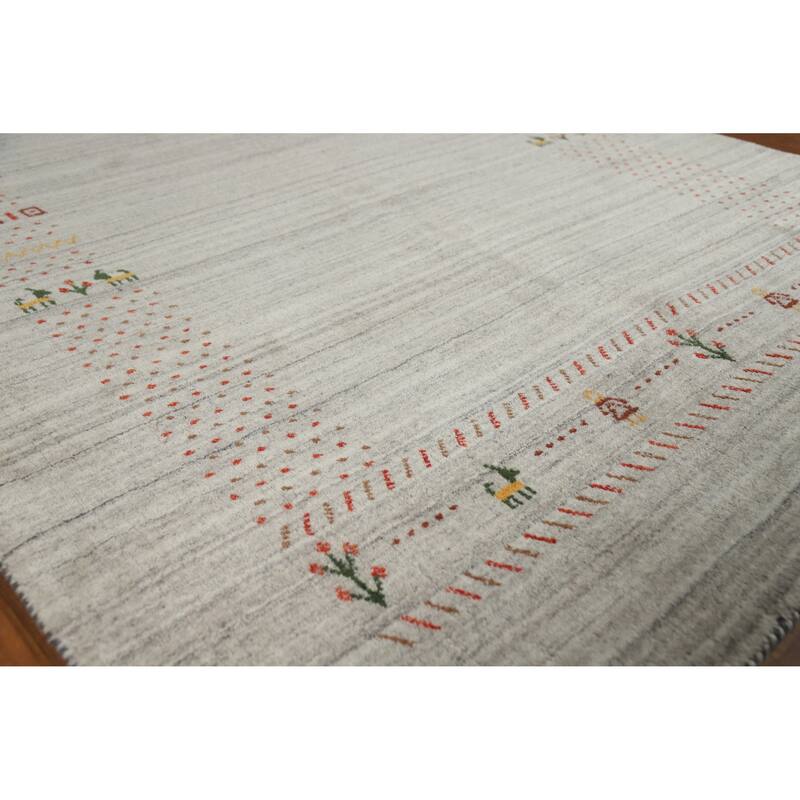 Gabbeh Indian Rug Hand-Knotted Oriental Grey Wool Carpet - 5'1" x 7'8" - 5'1" x 7'8" - Grey