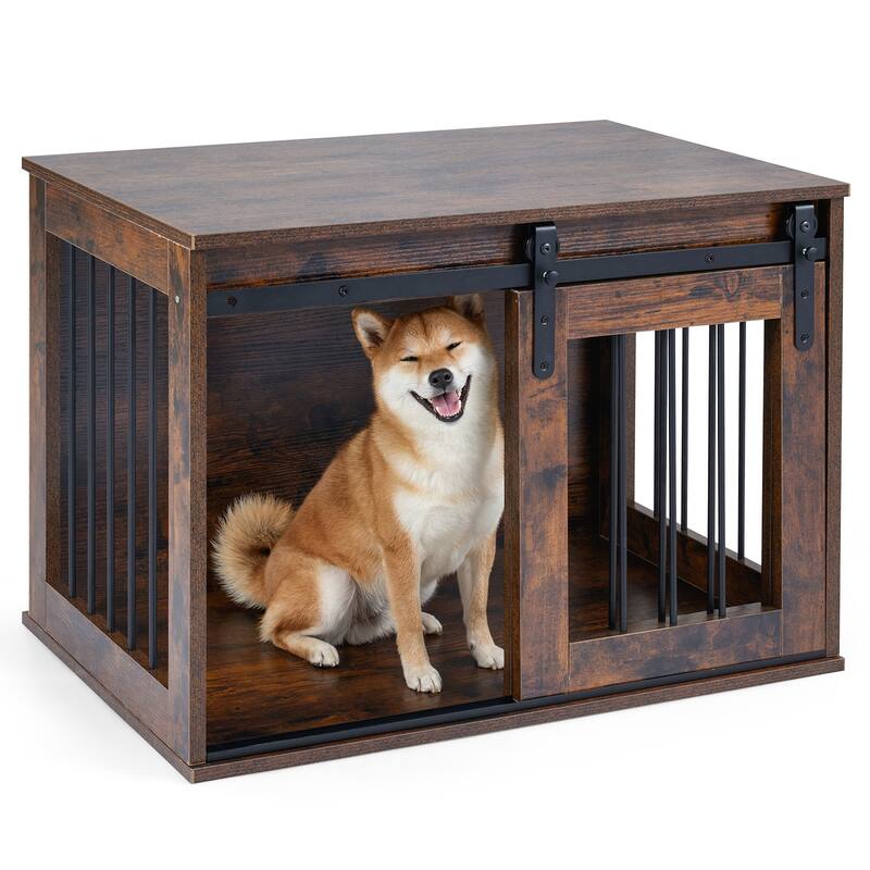 Gymax Dog Crate Furniture 31.5'' Heavy Duty Dog Kennel w/Sliding Barn