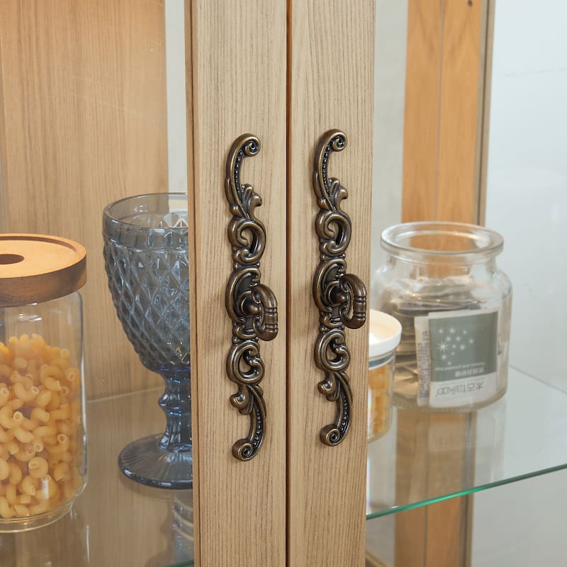 GDF Studio - Lighted Curio Cabinet with Adjustable Shelves and Built-In Drawer.