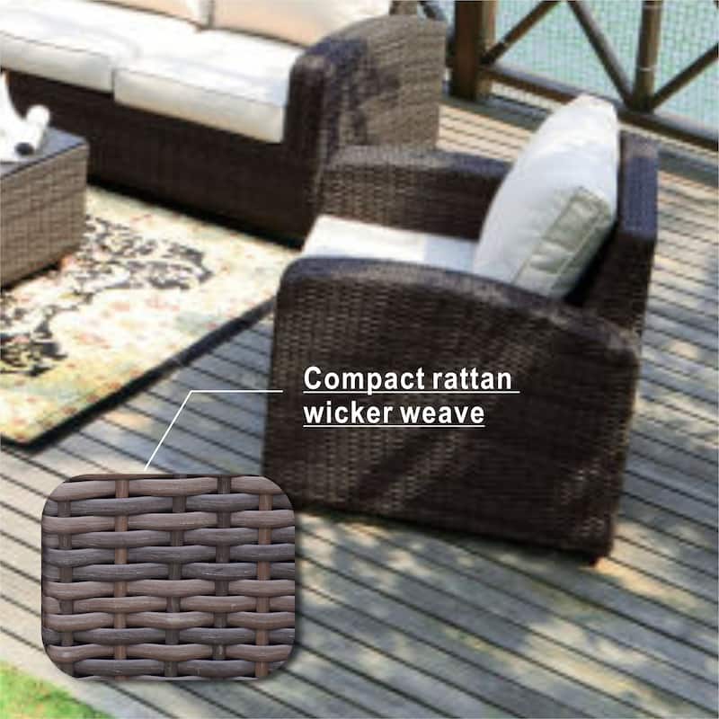 5-Piece Outdoor Wicker Sofa Set with Aluminum Firepit Table
