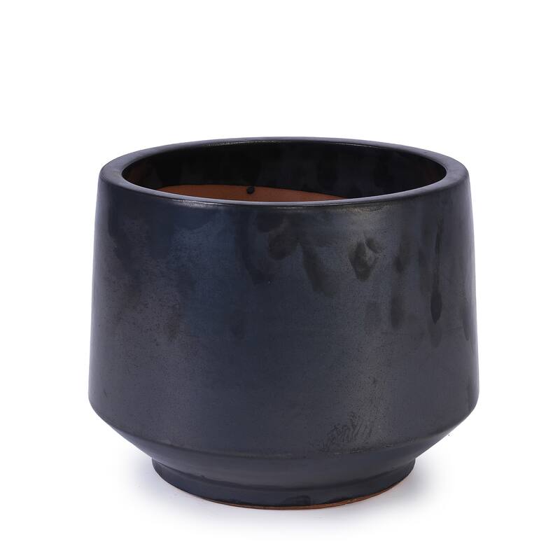 Handmade Glazed Ceramic Planter Set of 3, 15/11/9 Inch Diameter, Textured Finish for Orchids & Begonias, Indoor/Outdoor Use