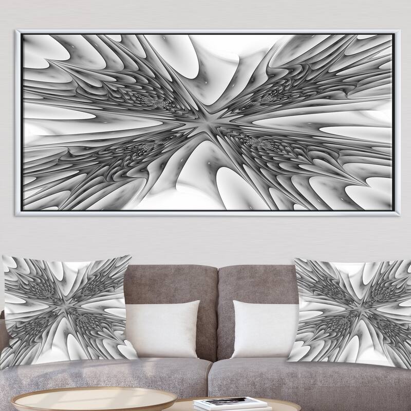 Designart "Fractal 3D Magical Depth" Abstract Framed Canvas Art Print - 60 in. wide x 28 in. high - White