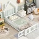 preview thumbnail 58 of 109, Twin/Full Montessori Toddler Floor Bed Frame, Modern House-Shaped Bed Frame with Fence and Full-Length Guardrails for Girls Boys
