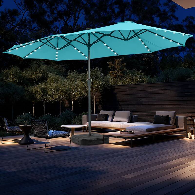 Autlaycil 15 ft Patio Umbrella with Base & 48 LED lights for Outdoor Umbrella - Blue