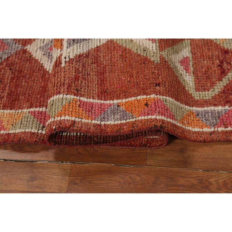 Orange Anatolian Turkish Vintage Runner Rug Hand-Knotted Wool Carpet - 2'9"x 12'9"