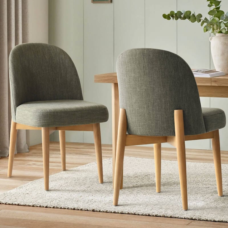Modern Linen-Blend Parsons Dining Chairs with Solid Wood Legs - Green-2-piece - Set of 2