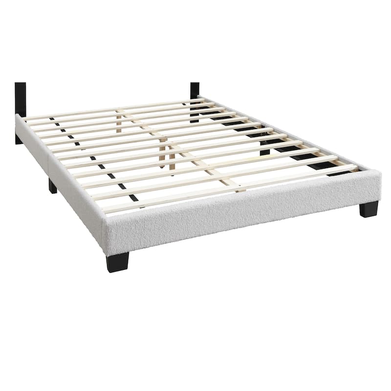White 1pc Queen Size Bed Wool Fabric Floral Design Headboard w LED Fully Upholstered Platform Bedframe