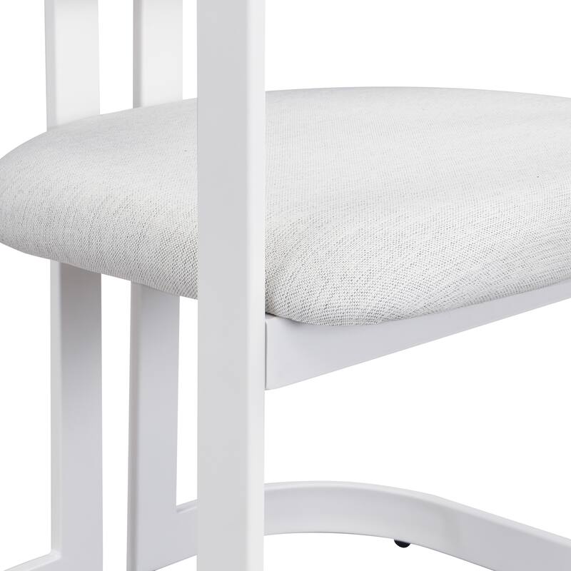 Upholstered Dining Chairs Set of 2, Fabric Armchairs with Beige Seating White Metal Frame, 265 LBS Weight Capacity