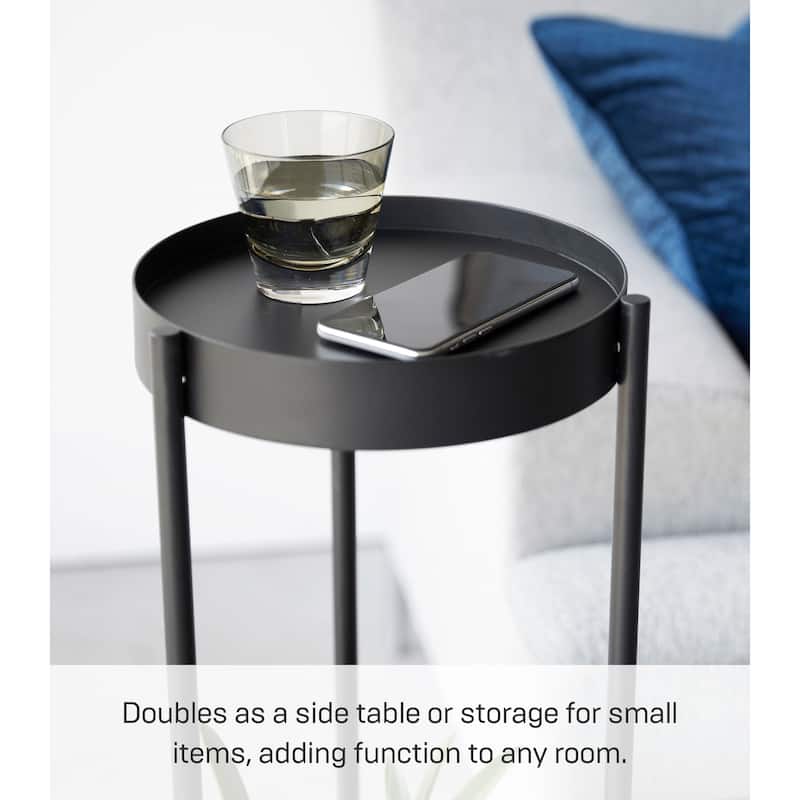 Yamazaki Home Two-Tier Rolling Plant Stand, Steel, Wheels - L 10.43 x W 9.84 x H 27.56 inches