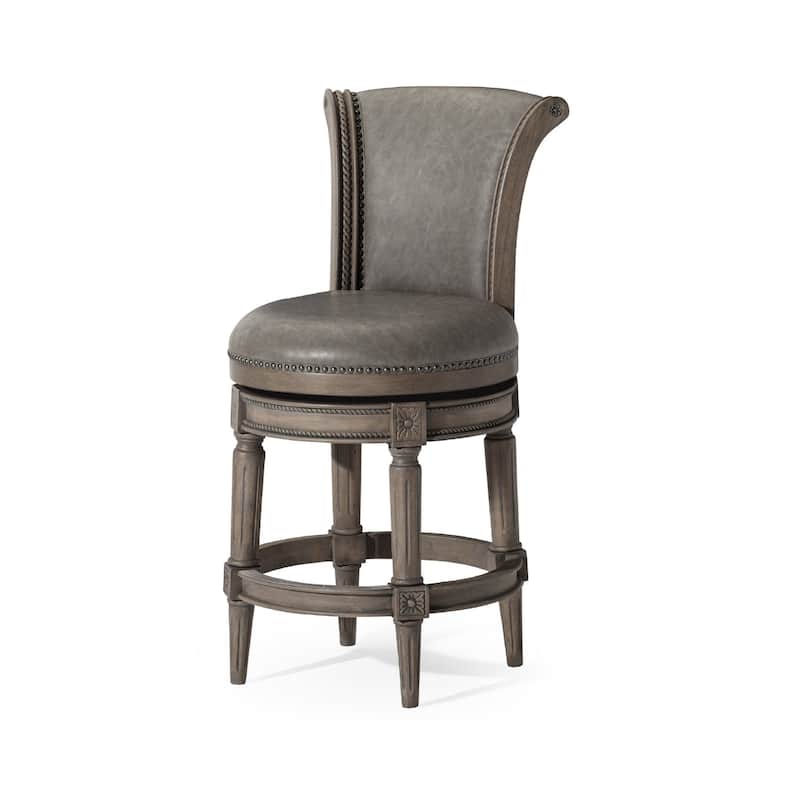Maven Lane 26" Pullman Swivel Counter Height Kitchen Stool - Single - Reclaimed Oak Vegan Leather.