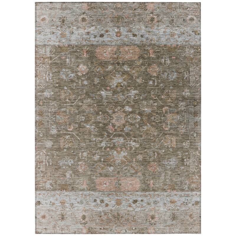 Machine Washable Indoor/ Outdoor Traditional Border Chantille Rug