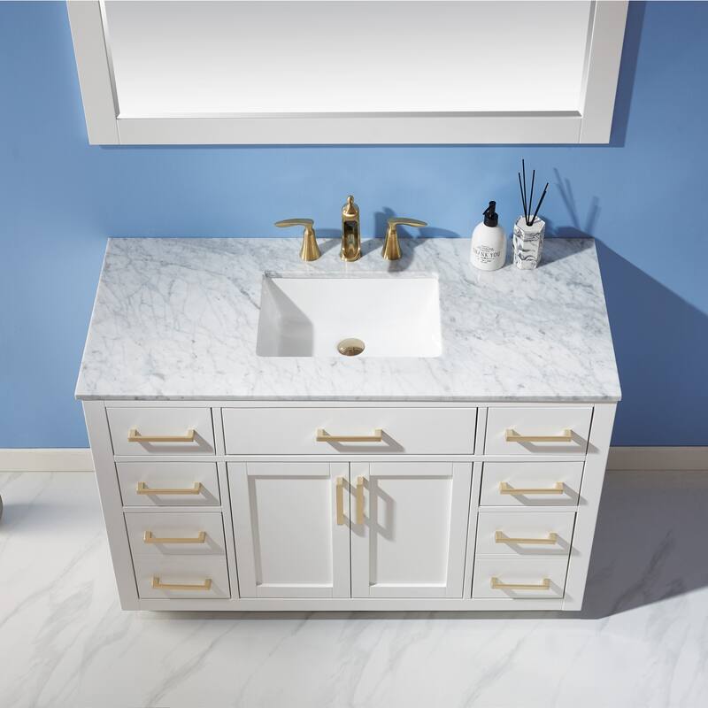 Altair Ivy Single Bathroom Vanity Set and Carrara White Countertop with Mirror