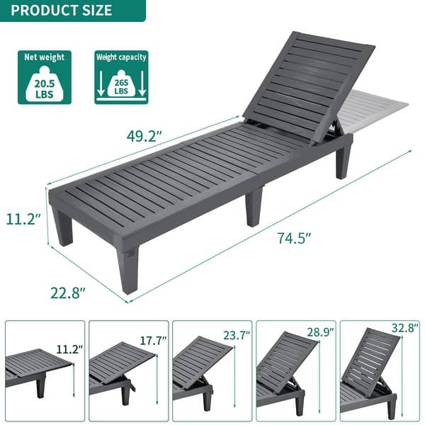 dimension image slide 8 of 15, Outdoor Chaise Lounge Chairs (Set of 2) with Adjustable Backrest