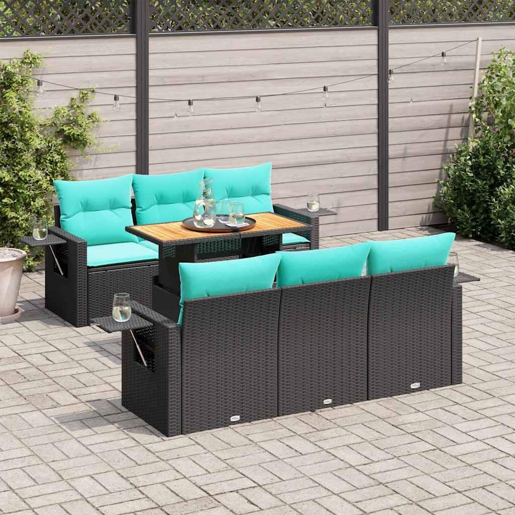 vidaXL Patio Sofa Set with Cushions Modular Conversation Set 7 Piece Poly Rattan - 21.7 x 24.4 x 27.2