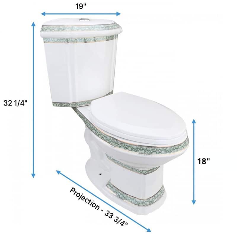 Corner Two Piece Toilet India Reserve with Elongated Bowl with Green Gold Accent and Slow Close Toilet Seat Renovators Supply - White