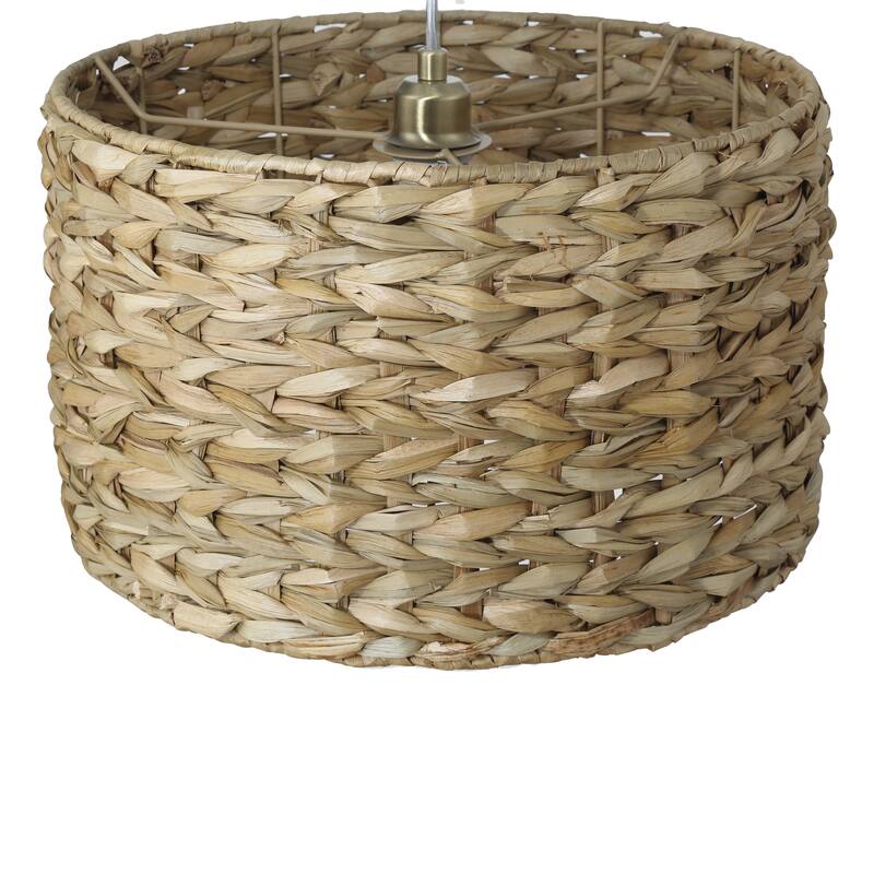 Bella Metal and Handwoven Wicker Drum Ceiling Light - 16.0"L x 16.0"W x 10.0"H