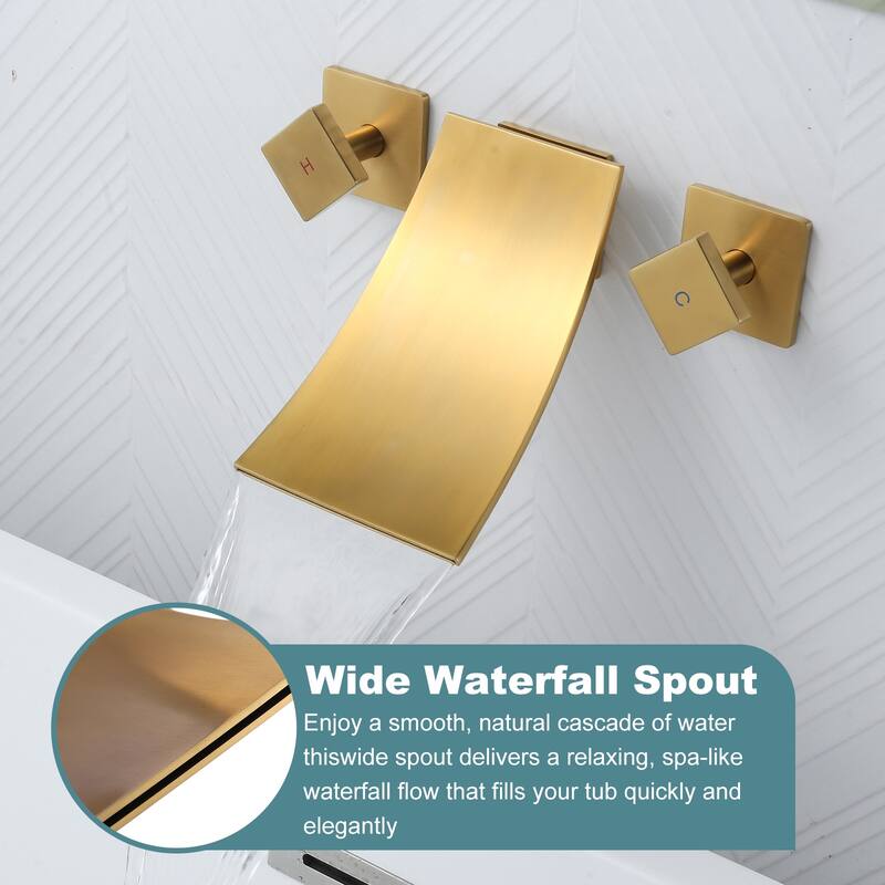 WOWOW Double Handle Wall Mount Waterfall Bathroom Bathtub Faucet