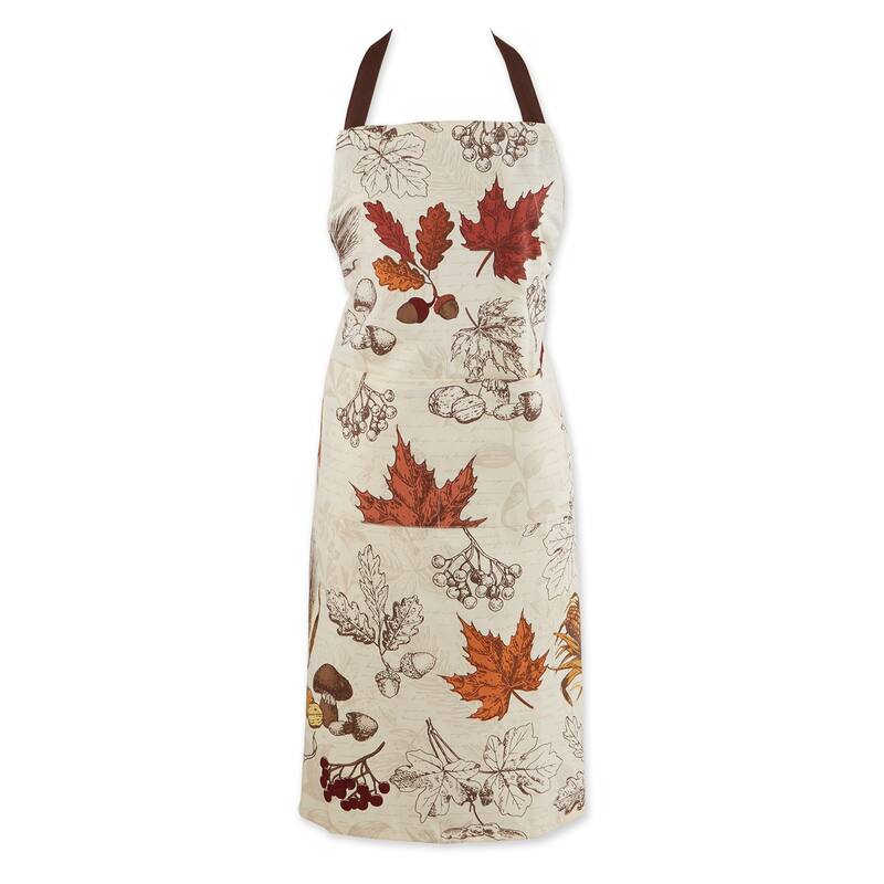 Autumn Botanical Printed Apron - 35" - Beige and Red