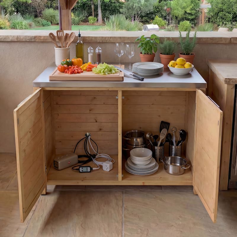 Modular Outdoor Kitchen Island Set, 100% Solid Wood BBQ Cabinet , Patio Kitchen Bar Table